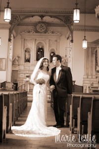 bride and groom in wedding church