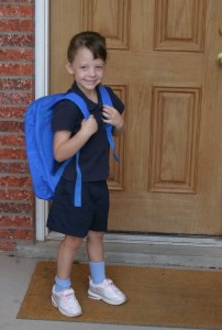 first day of school, student, backpack, porch