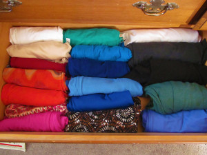 shirts rolled in drawer