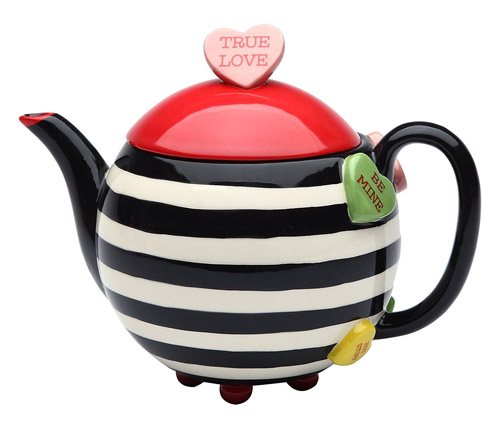 Porcelain Valentine Striped and Heart True Love Teapot Server