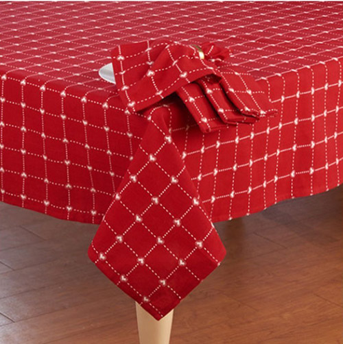 Valentines Day Red White Embroidered Hearts Cotton Fabric Tablecloth