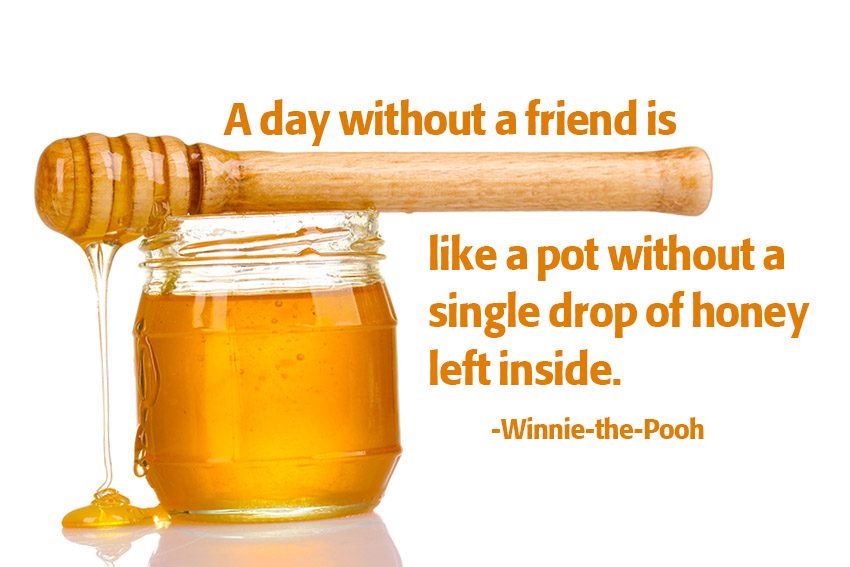 A day without a friend is like a pot without a single drop of honey left inside. Winnie-the-Pooh