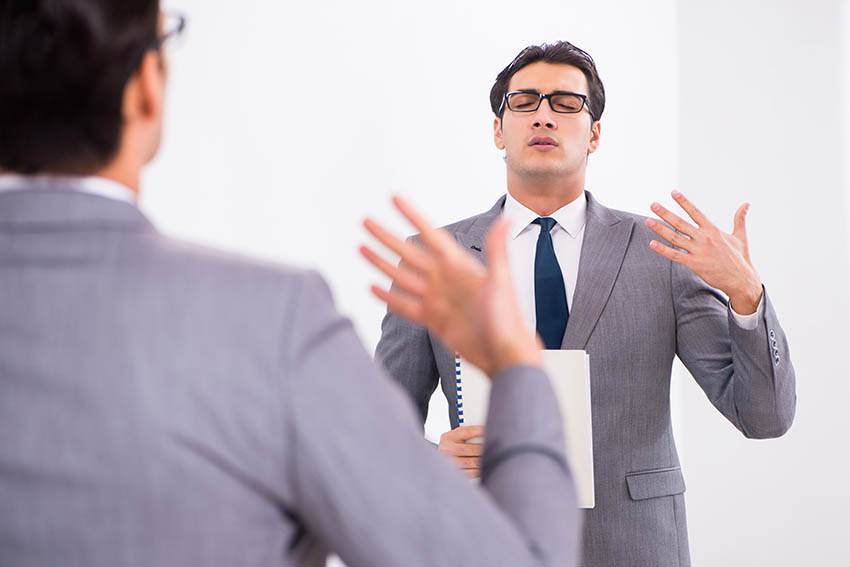 man practicing public speaking